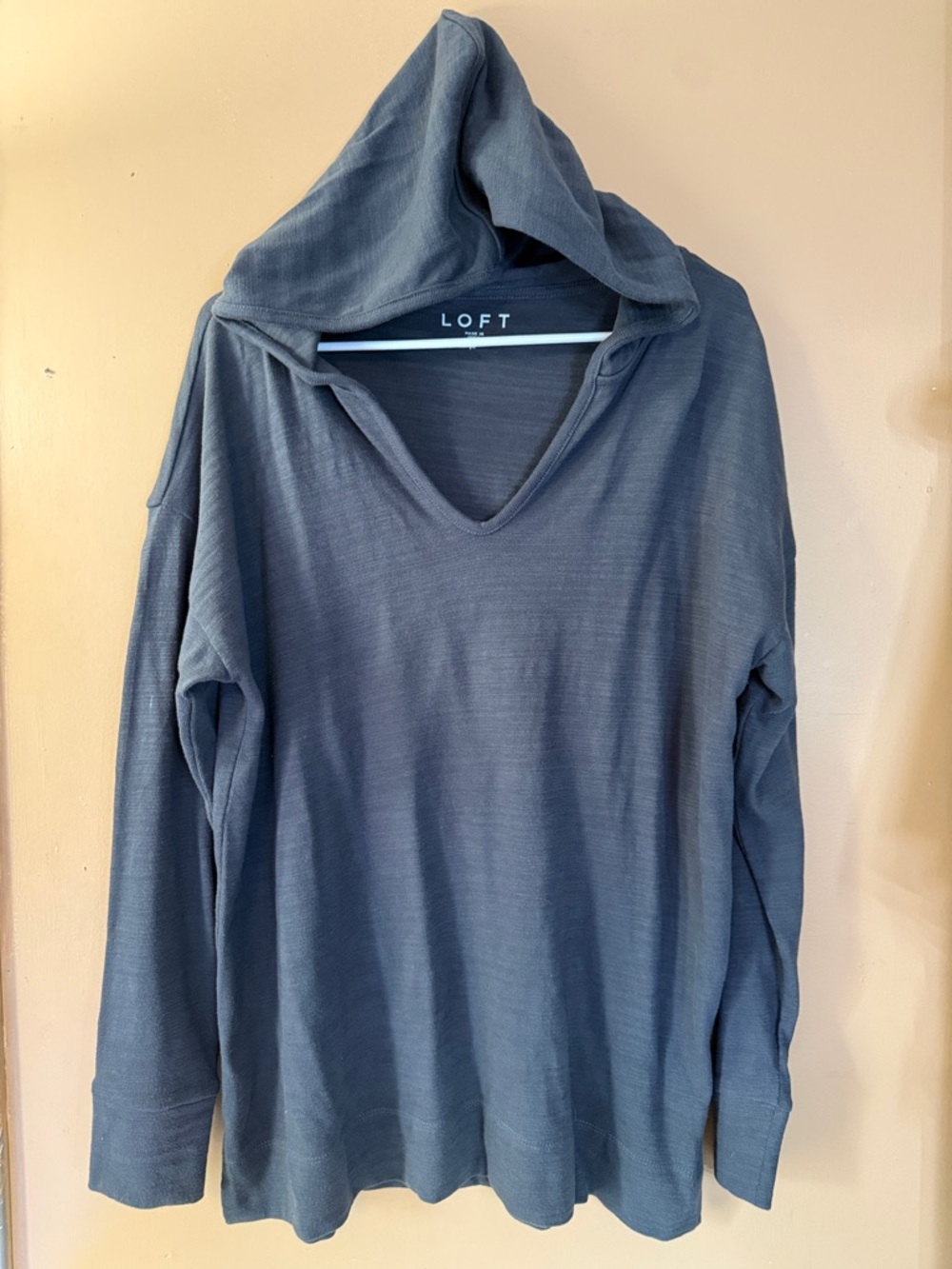 LOFT Charcoal Gray Hooded V-Neck Top